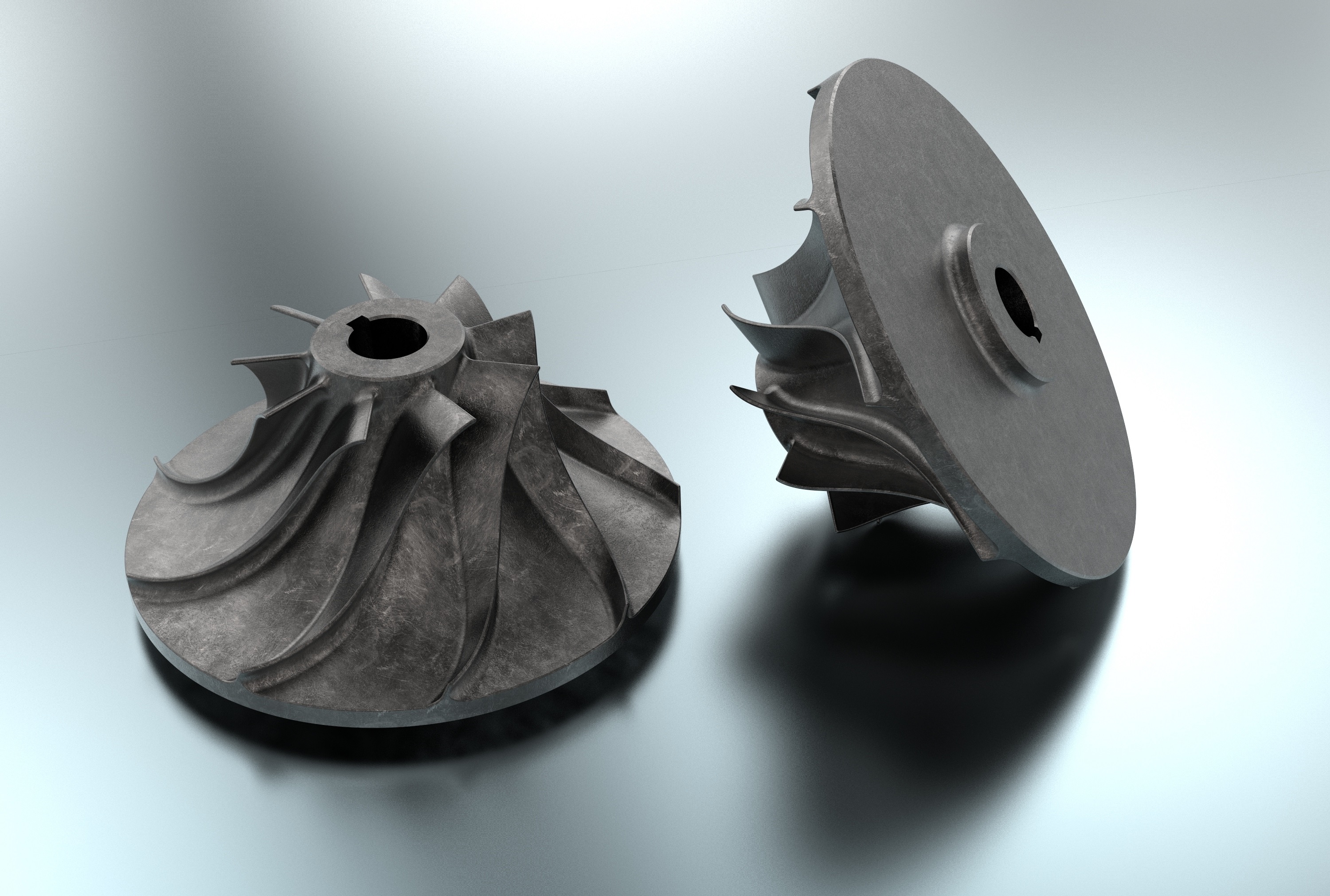 Zwei runde 3D-Modelle aus Metall